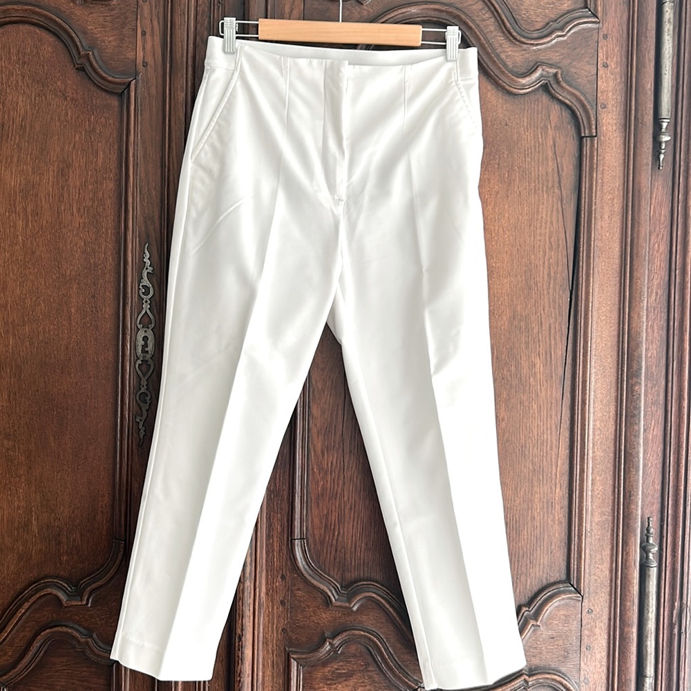 M & S Collection White Cropped Pants with Flat Front